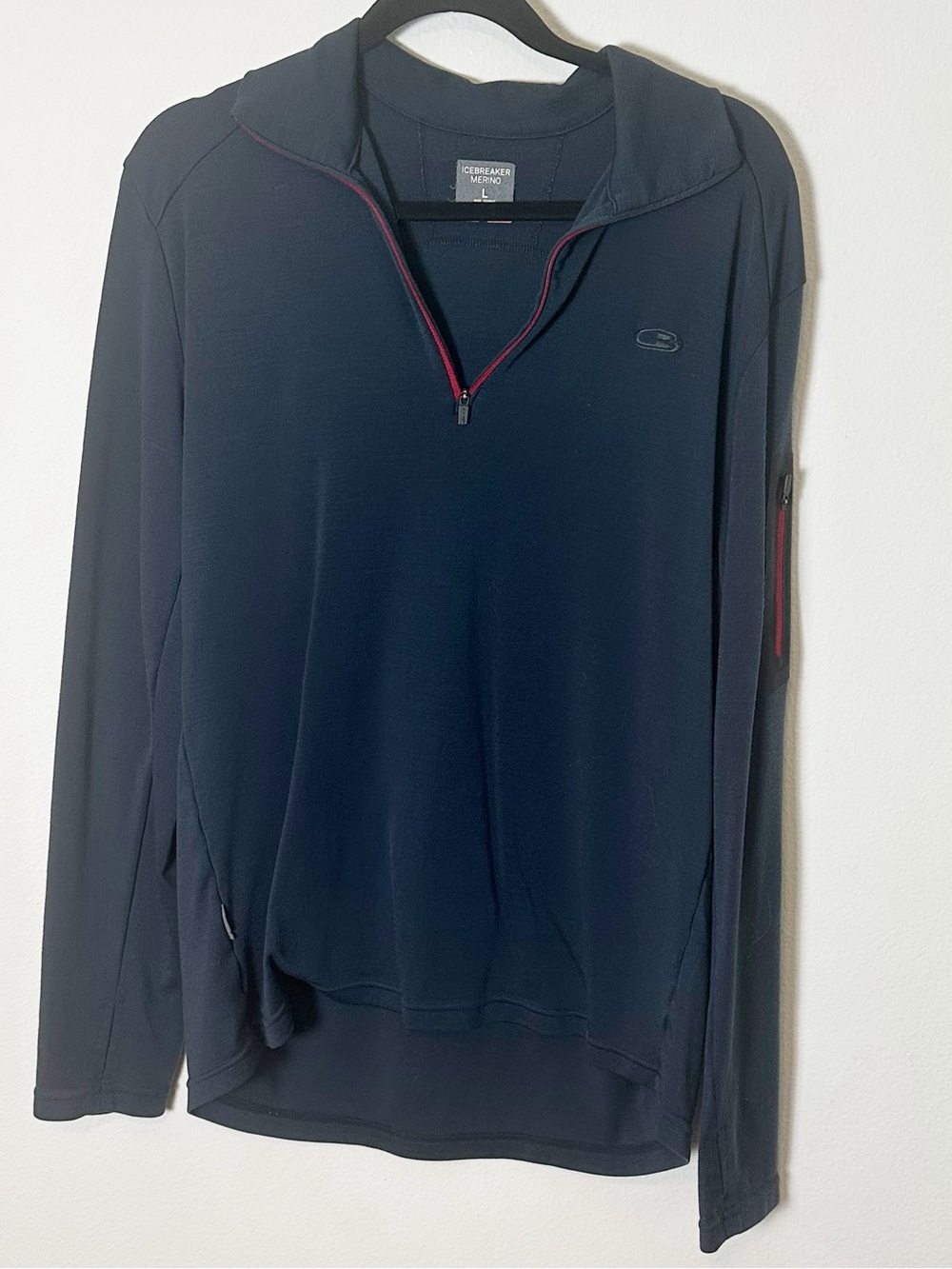 Icebreaker Men's Merino Wool Long Sleeve Quarter Zip Navy Blue Large